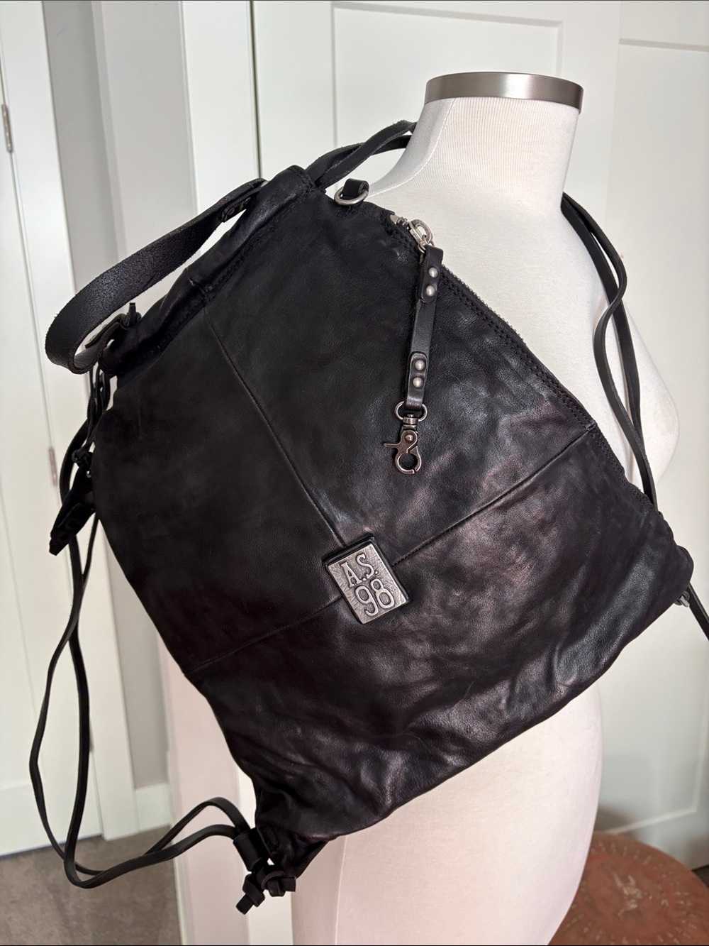 A.S.98 Black Leather  Backpack - Picture 5 of 7
